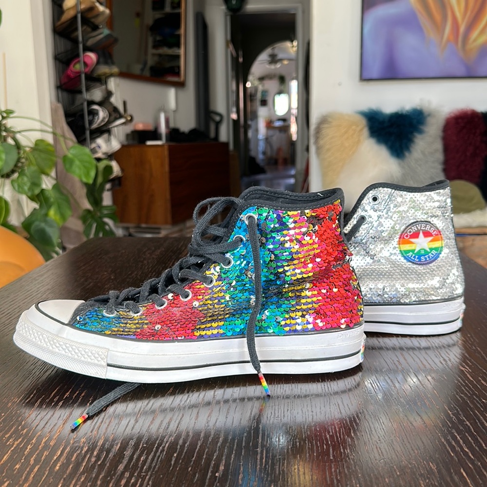 Sequin Converse Rainbow and Silver